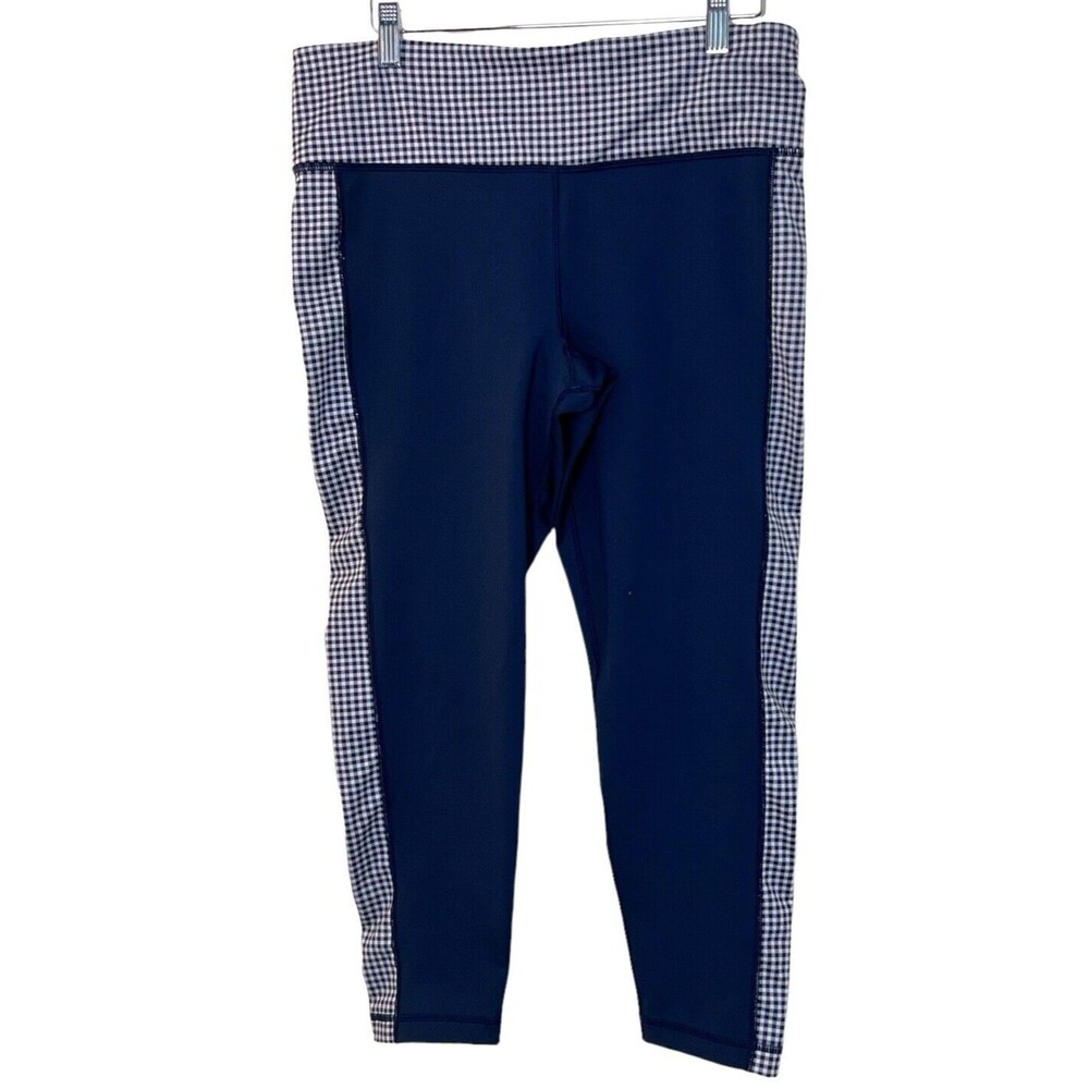 Vineyard Vines Gingham Sport Legging, Size Large Deep Bay Navy Blue**FLAWED**